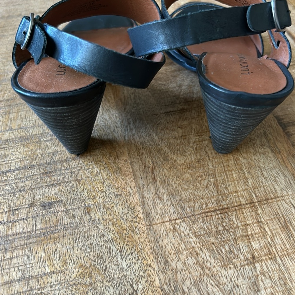 Black Leather Lucky Brand Sandals - Picture 4 of 5